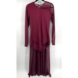 Balera Dancewear Women's Long Sleeve Leotard With Sheer Skirt Size XLA Maroon